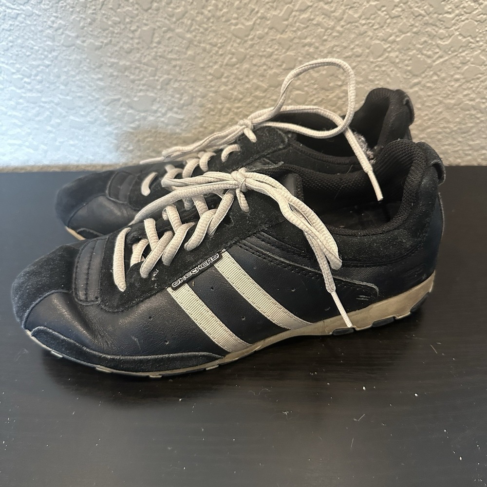 Y2K Skechers Retro Leather Sport Urban Track Black‎ Trainers Shoes Womens Size 8